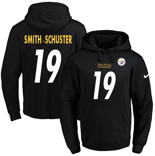 Nike Steelers #19 JuJu Smith-Schuster Black Name & Number Pullover NFL Hoodie - Click Image to Close